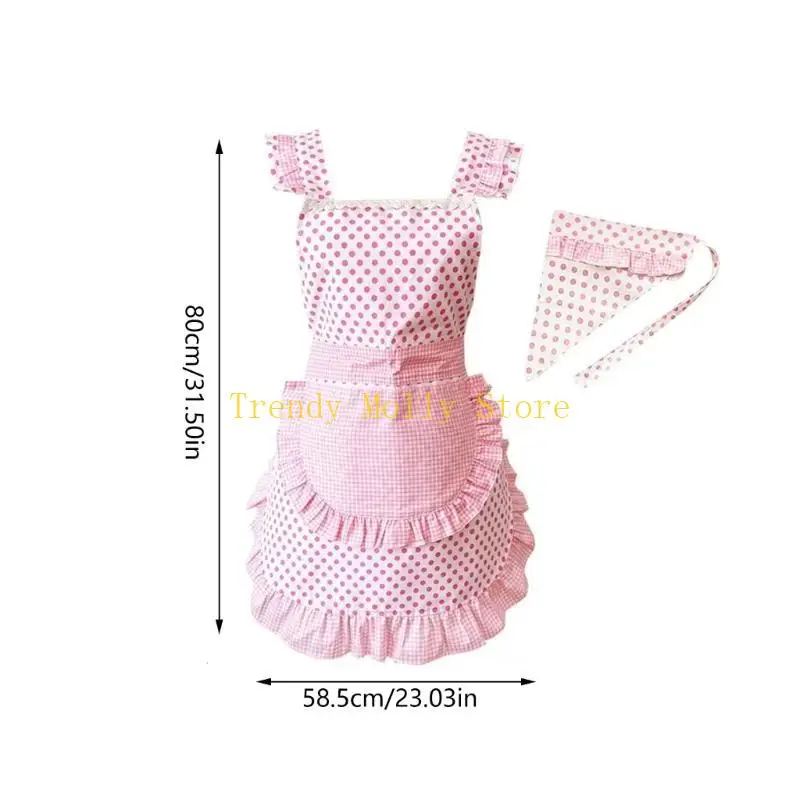 N5KB مطبخ مريلة مطبخ قابل للتعديل كشكش خادمة المئزر الفرنسية أغطية الرأس خادمة زي خادمة فستان بتصميم حالم تأثيري ازياء المرأة