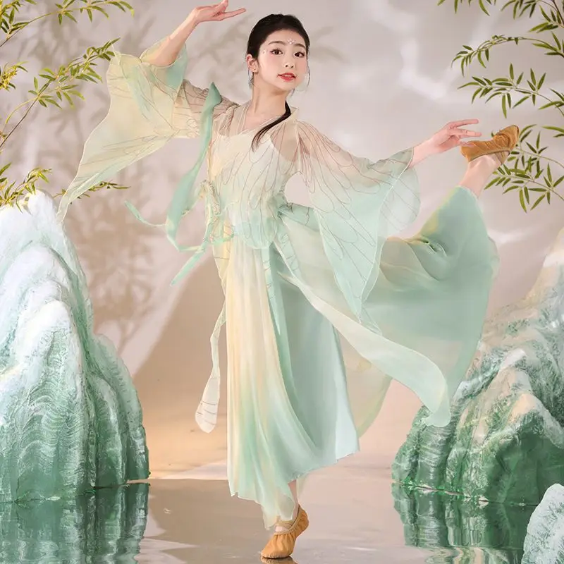 

Детская классическая танцевальная танцевальная форма с рукавами-бабочками, детское традиционное китайское тренировочное платье, платье для выступленийLI288