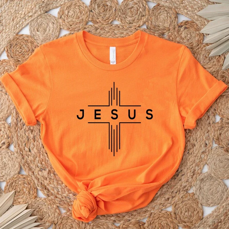 Y2k Short Sleeves Sunmmer T Shirt  Jesus Cross Women T Shirt Religious Clothes Harajuku Cotton Christian Clothes Female Top