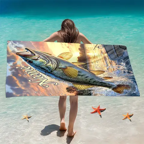 Custom Name Fishing Beach Towel Personalized 3D Snook Fish Print Microfiber Bath Towels 160x80cm All Season Soft Absorbent
