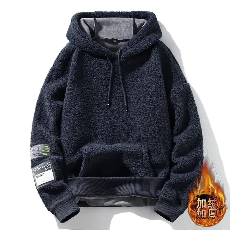 دافئ امبسوول هوديي الرجال صوف مبطن ملابس رياضية الكورية البلوز سميكة الحرارية يندبروف المرقعة تنوعا البلوز #1