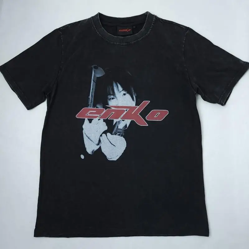 Enko Bjork Inspired Short Sleeve Graphic T-Shirt Adult S Grunge Faded Wash Black