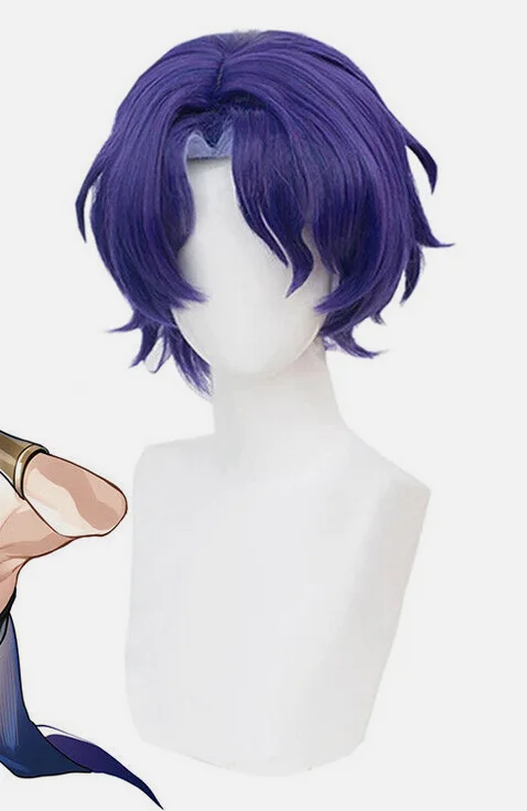 Game Honkai Star Rail Dr. Ratio Cosplay Wigs 35cm Mixed Purple Synthetic Hair