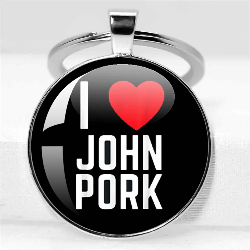 John Pork is Calling Answer Call Phone Humor Funny Pig Lover Graphic Meme Glass Cabochon Fashion 30MM Keychain Jewelry Gifts