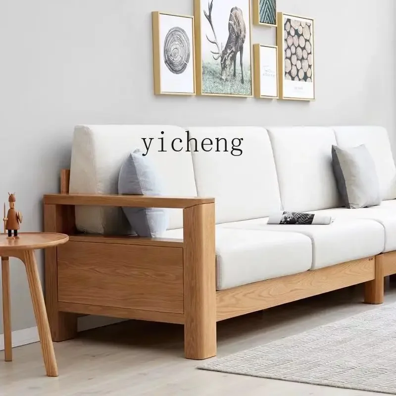 B2 Modernes, schlichtes Sofa aus massivem Eichenholz, Wohnzimmermöbel, abnehmbarer und waschbarer Stoffbezug, Daunensofa