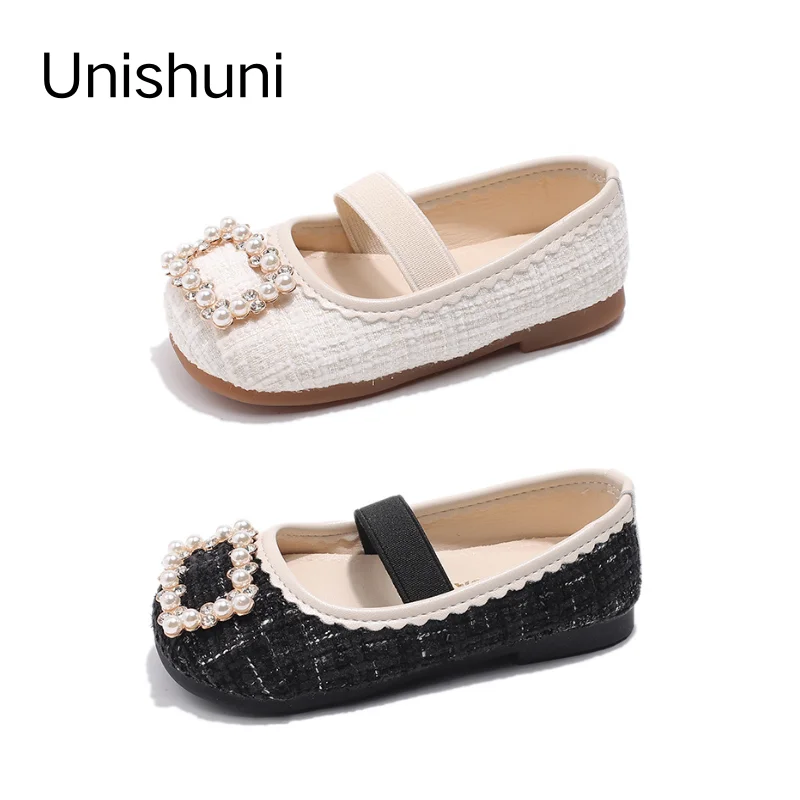 Unishuni ragazze scarpe eleganti principessa Bling Diamond Flats bambino Mary Jane scarpe per ragazza Kid scarpa Casual floreale con elastico