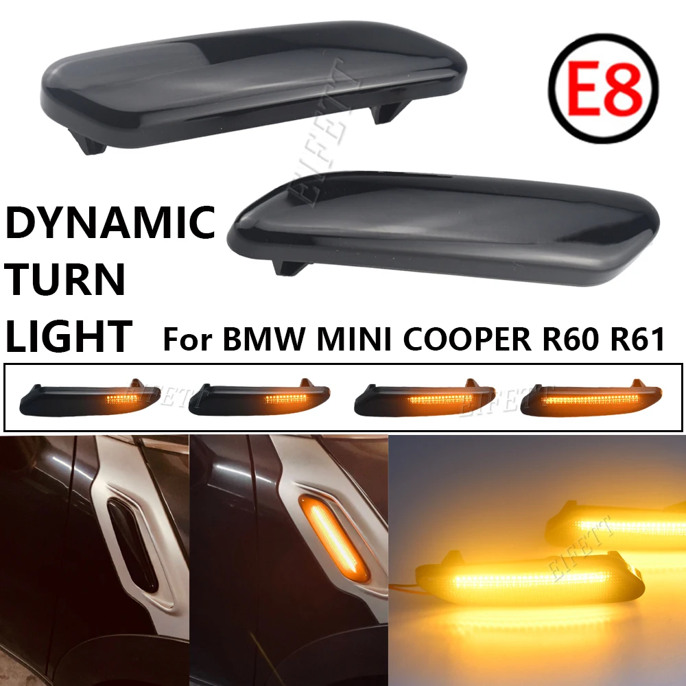 2Pcs For Mini Cooper R60 Countryman R61 Paceman Side Marker Flowing Dynamic Sequential Blinker Indicator LED Turn Signal Light