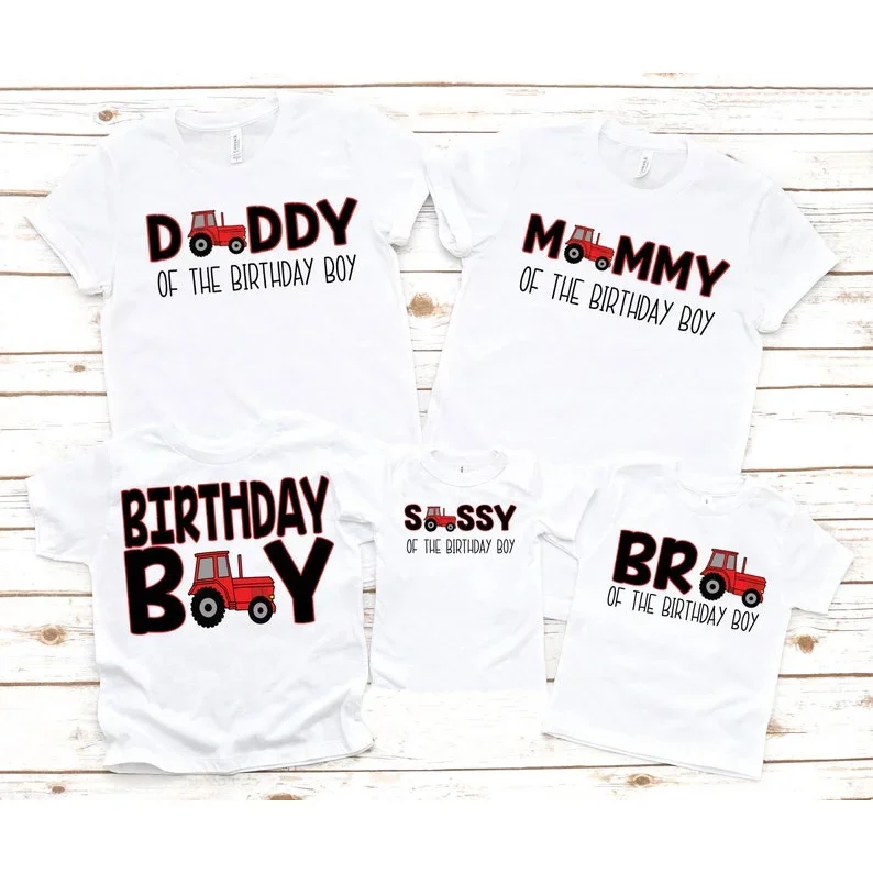 

Mom Dad Me Family Matching Outfits Daughter Son White Tractor Boy Birthday Gift T Shirt MOMMY and Me Dad Kids Clothes Outfits