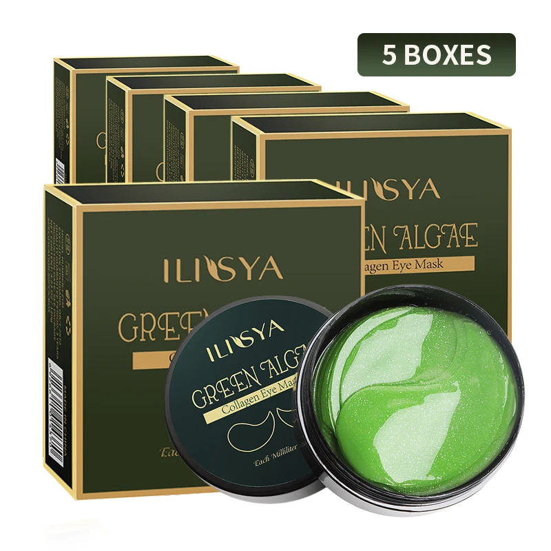 5 Boxes Deep Sea Seaweed Collagen Eye Mask Green Algae Eye Patches for Dark Circle Hydrating Eye Pad Anti-Wrinkles Nourishing