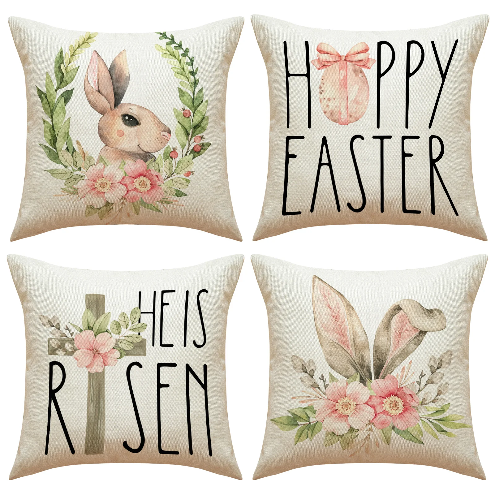 Easter Decorations For Home Happy Easter Pillowcase Line Rabbit Flower Pillow Case Sofa Cushion Cover 45*45CM