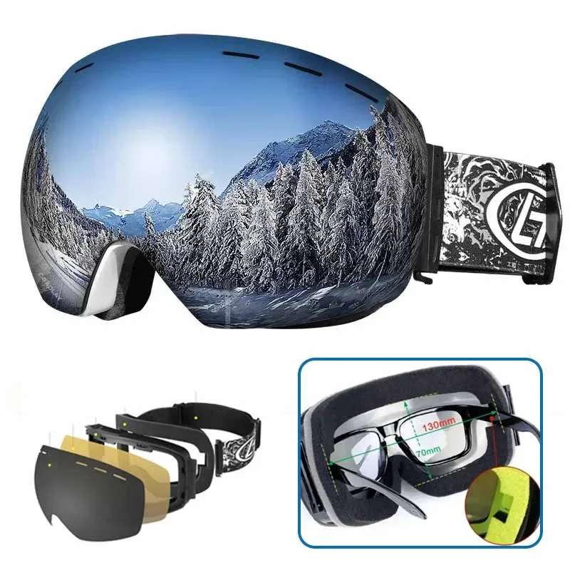 UV400 Ski Goggles Snap-on Double Layer Lens PC Skiing Eyewear Anti-fog Snowboard Goggles Men Women Cycling Ski Eyewear Case