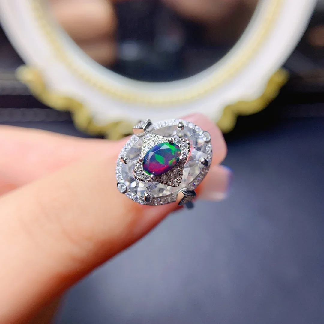 Australia black opal ring 4*6MM 925 sterling silver big gem jewelry women's wedding engagement gifts luxury jewelry