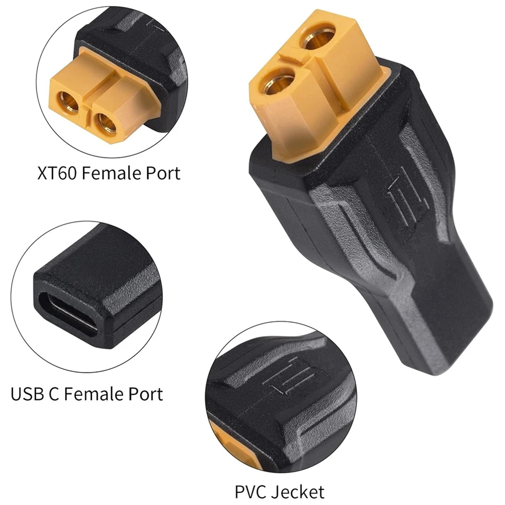 USB C to XT60 어댑터, C타입 to XT60 암, 100W 20V, 5A 충전 커넥터, Toolkitrc 모델 에너지 저장, 야외 전원, 2 개