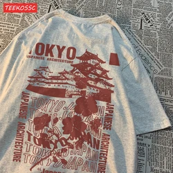 Trend Cotton Women'S T-Shirts Japanese Tokyo Sakura Printed Streetwear Soft Breathable Oversize Summer Street Female Clothes