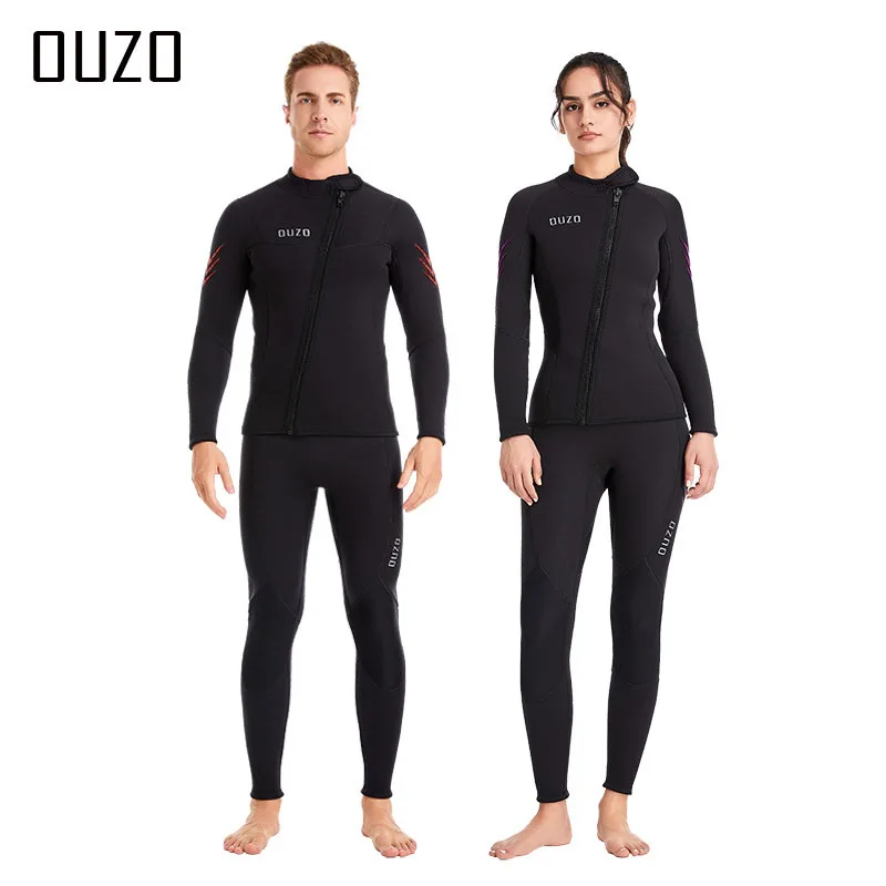 

2pcs/set 3MM Neoprene Wetsuit Top Jacket and Pants Leggings Women Men Long Sleeve Dive Scuba Wet Suit Front Zipper Wetsuits