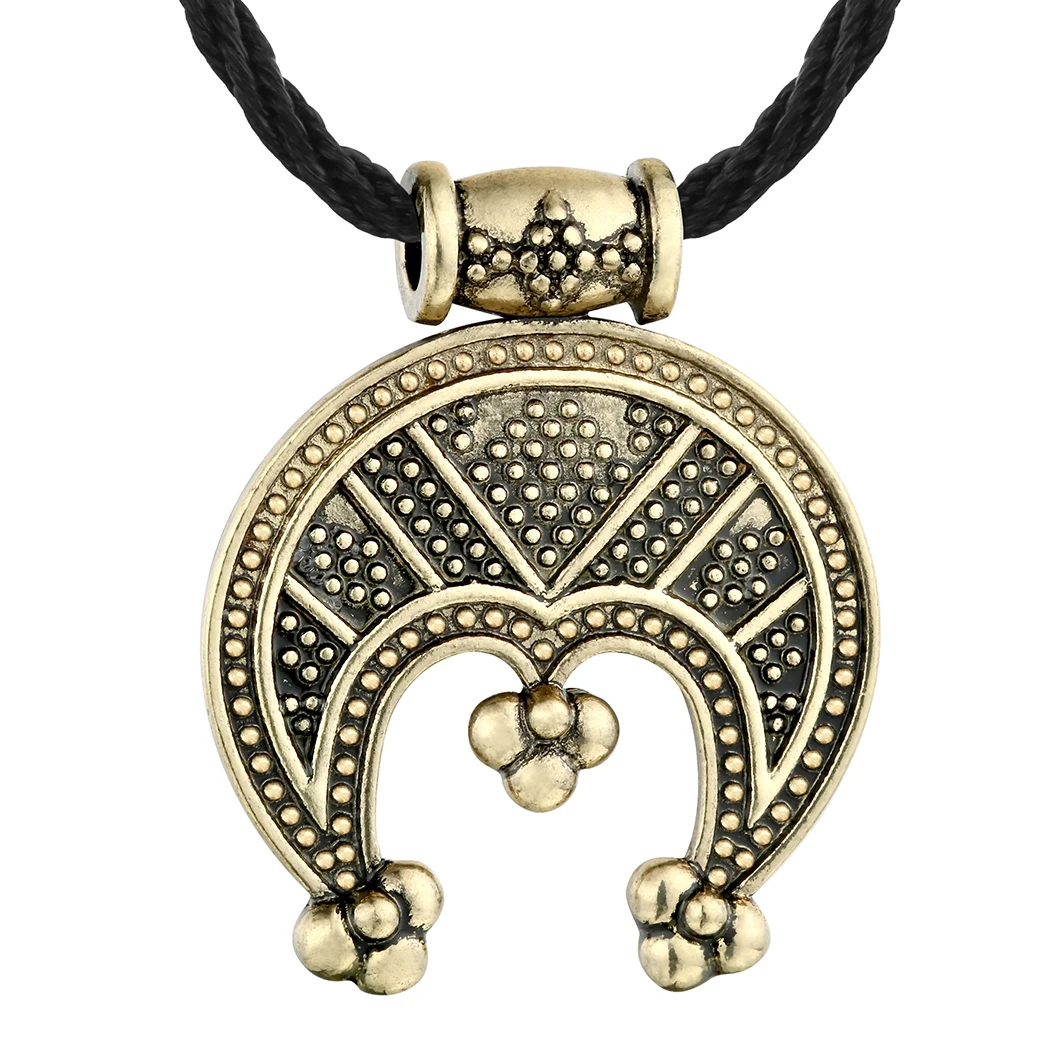 Slawische Lunnitsa Halskette Mond Charme Amulett Schutz Anhänger Männer Punk Retro schwarz Seil antike versilberte Schmuck Geschenke