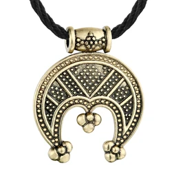 Slavic Lunnitsa Necklace Moon Charm Amulet Protection Pendant Men Punk Retro Black Rope Antique Silver Plated Jewelry Gifts