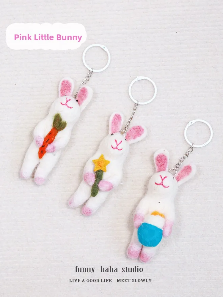 Handmade Korean Japanese Cute Rabbit Felt Keychain Bag Accessory Doll Gift Adorable Wool Felt Pendants for Luggage And Books - view 2