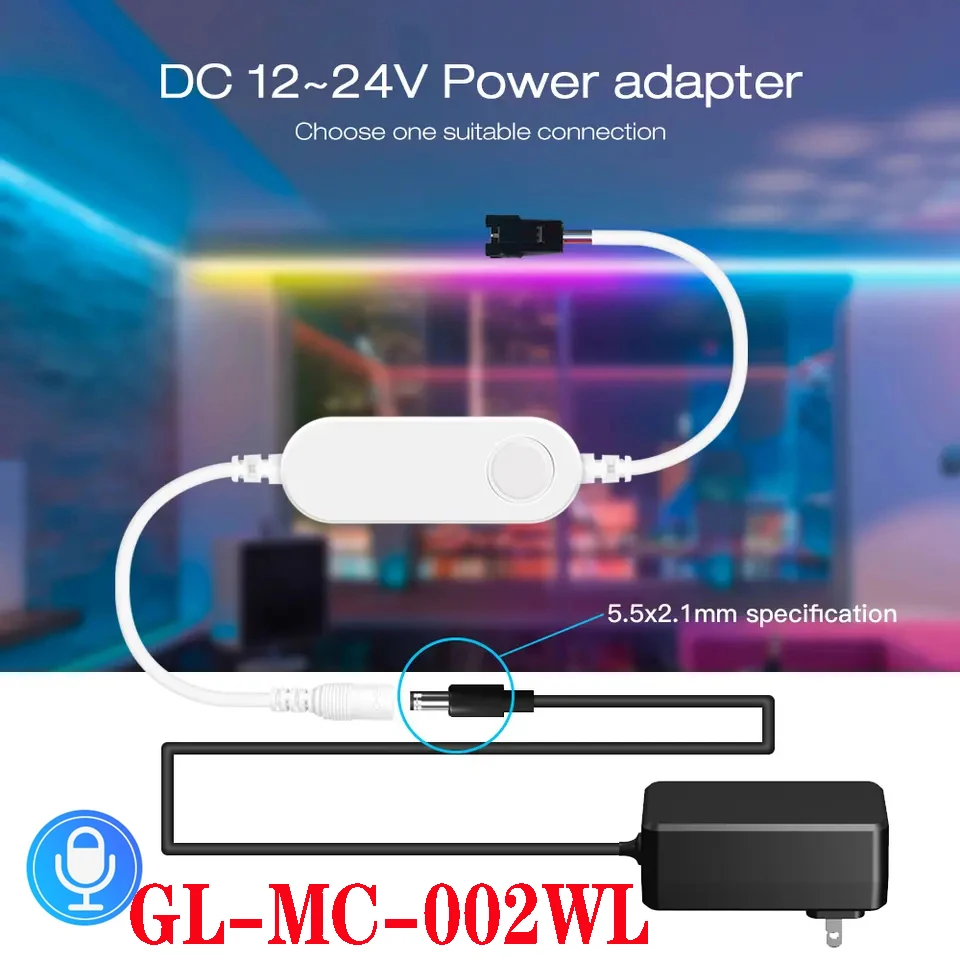 DC 12-24V Mini ESP32 WLED Strip Light Controller with Microphone Music Mode For WS2811, SK6812, SM16703P, WS2812