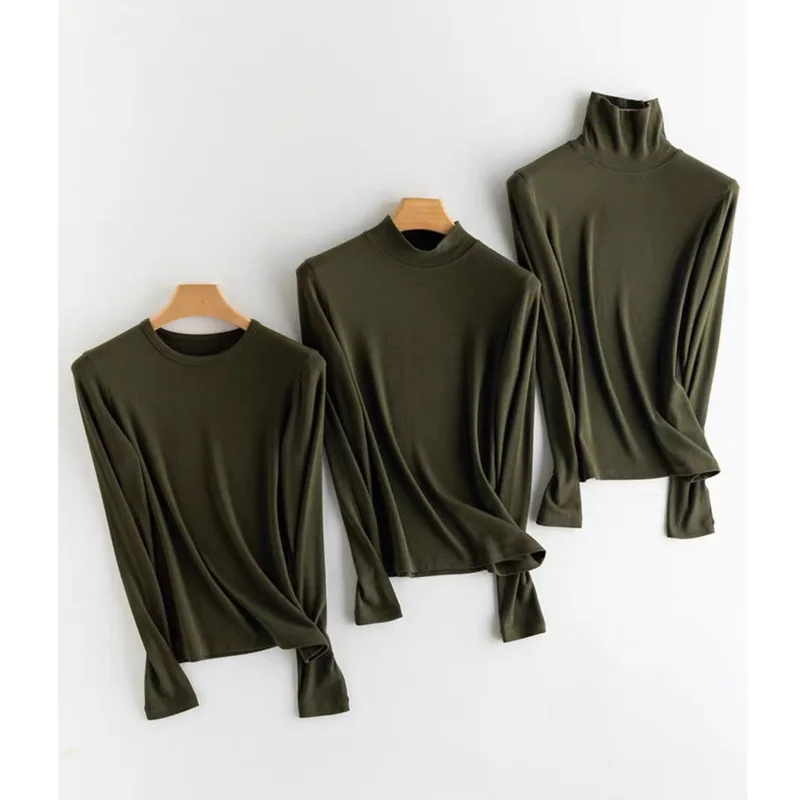 

Half High Collar Pearl Cashmere Bottom T-shirt Autumn Winter Soft Warm Women Solid Color Knitted Tops