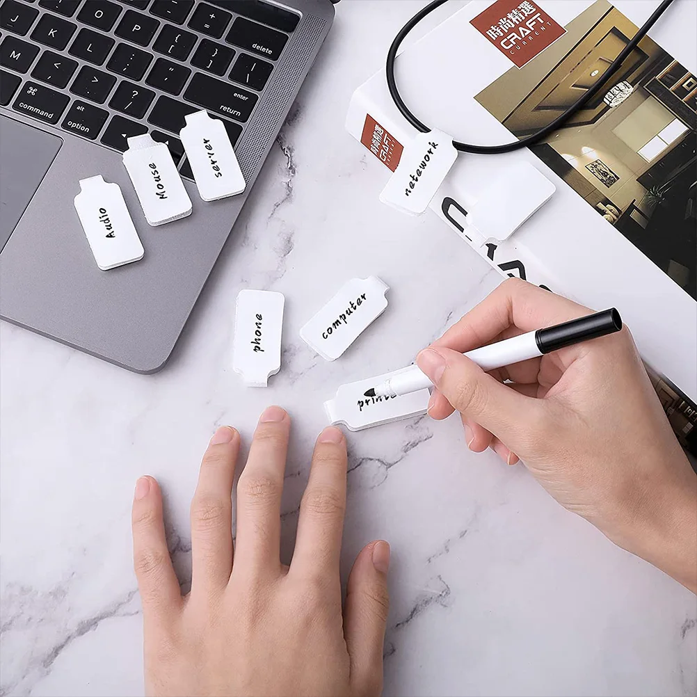 

100Pcs Self-Adhesive Cable Labels Writable Number Cable Tag Set Self Adhesive Labels Printable Markers Tag White Paper For Wires