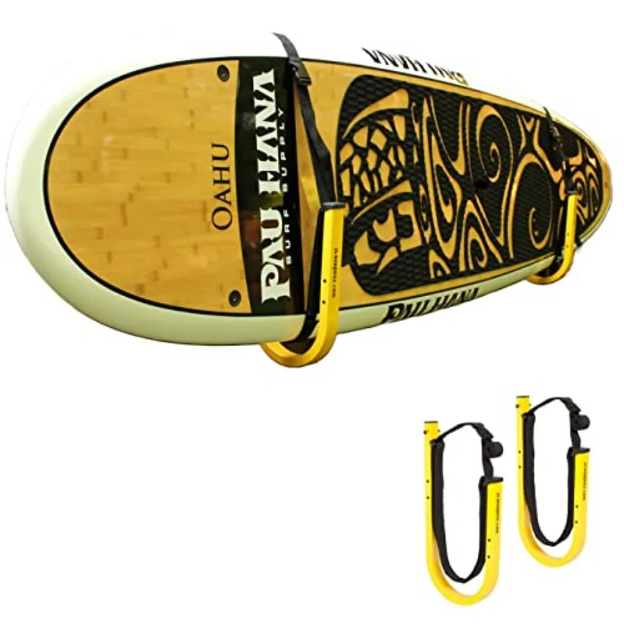 

SUP storage rack for stand-up paddle board and surfboard, steel construction, black, includes safety straps for secure vertical