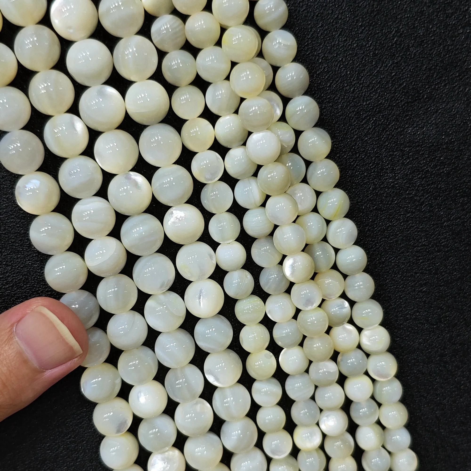 Natural White Mother of Pearl Beads, Wholesale 6mm-10mm Loose Round Organic Shell Strand for DIY Bracelet Necklace Crafting