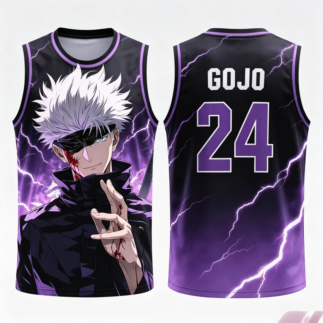 Anime Jujutsu Kaisen Gojo Satoru Basketball Jersey Men 24 Number Sleeveless Tank Top Summer Sports Vest Streetwear Unisex Tees