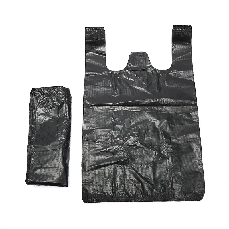 100PCS Black Vest Plastic Bag Kitchen Living Room Clean Garbage Storage Bag Takeaway Shopping Packing Garbage with Handle Bag