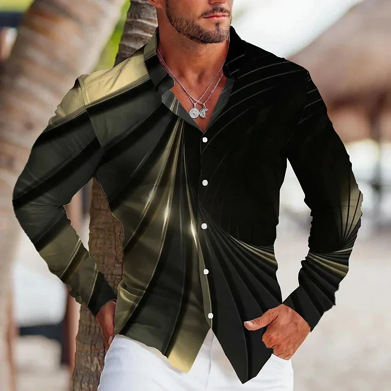 Hawaii Hemden Streifen gedruckt Herren Langarm Camisa Holiday Party Tops übergroße Hemd für Männer Harajuku Bluse weibliche Kleidung