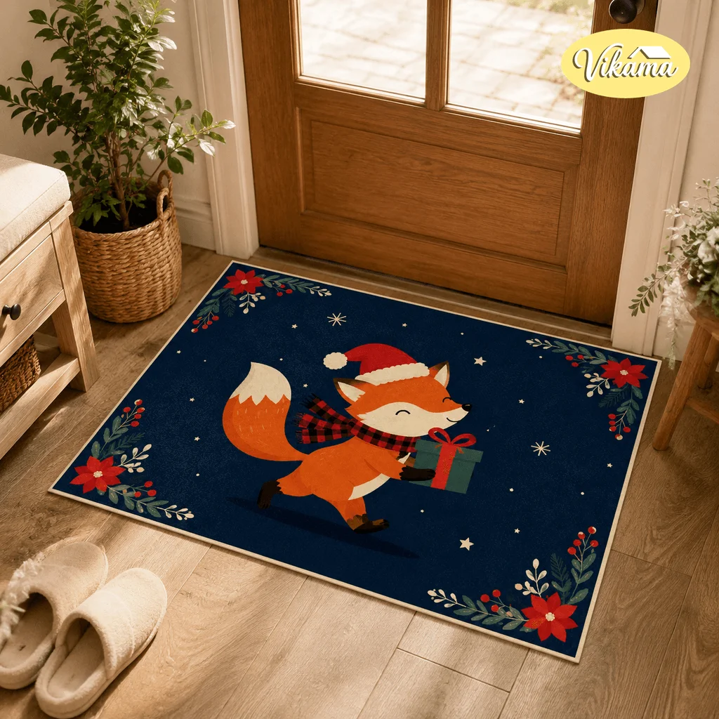 VIKAMA Retro Christmas Entry Door Floor Mat Easy To Clean Perfect For Hallway Bedroom And Bathroom Flannel Rug For Home Decor