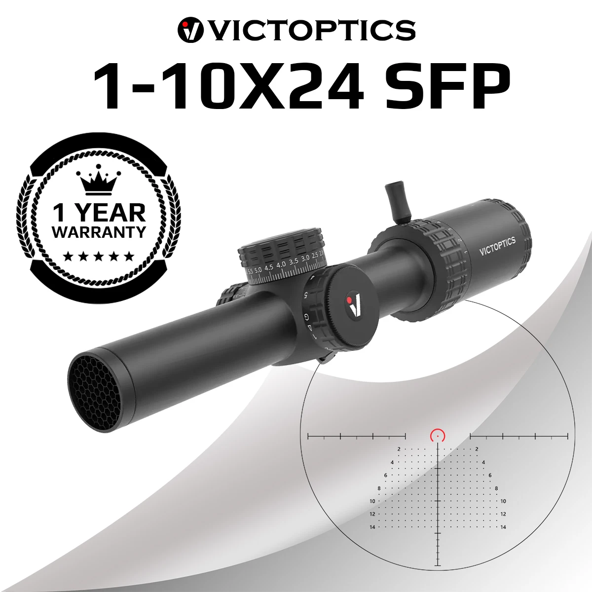 VictOptics S10 1-10x24 SFP منظار تصويب بإضاءة حمراء وخضراء، آلية قفل أبراج التعديل، وتصميم مجال رؤية واسع لسلسلة AR #1