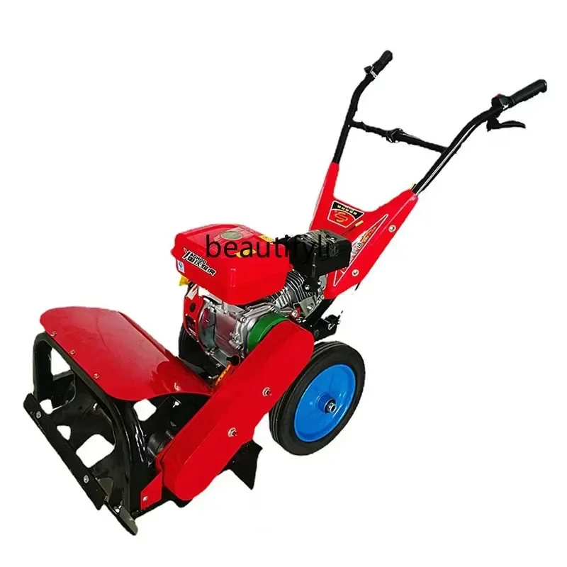 NNMultifunctional gasoline lawn mower, rotary tillage ditch four-wheel drive orchard wasteland loosening micro-tiller