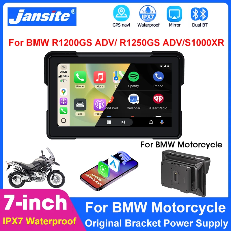 

Jansite 7" Motorcycle Radio For BMW R1200GS ADV/ R1250GS ADV/S1000XR Navigation GPS Wireless Carplay Android Auto Dual Bluetooth