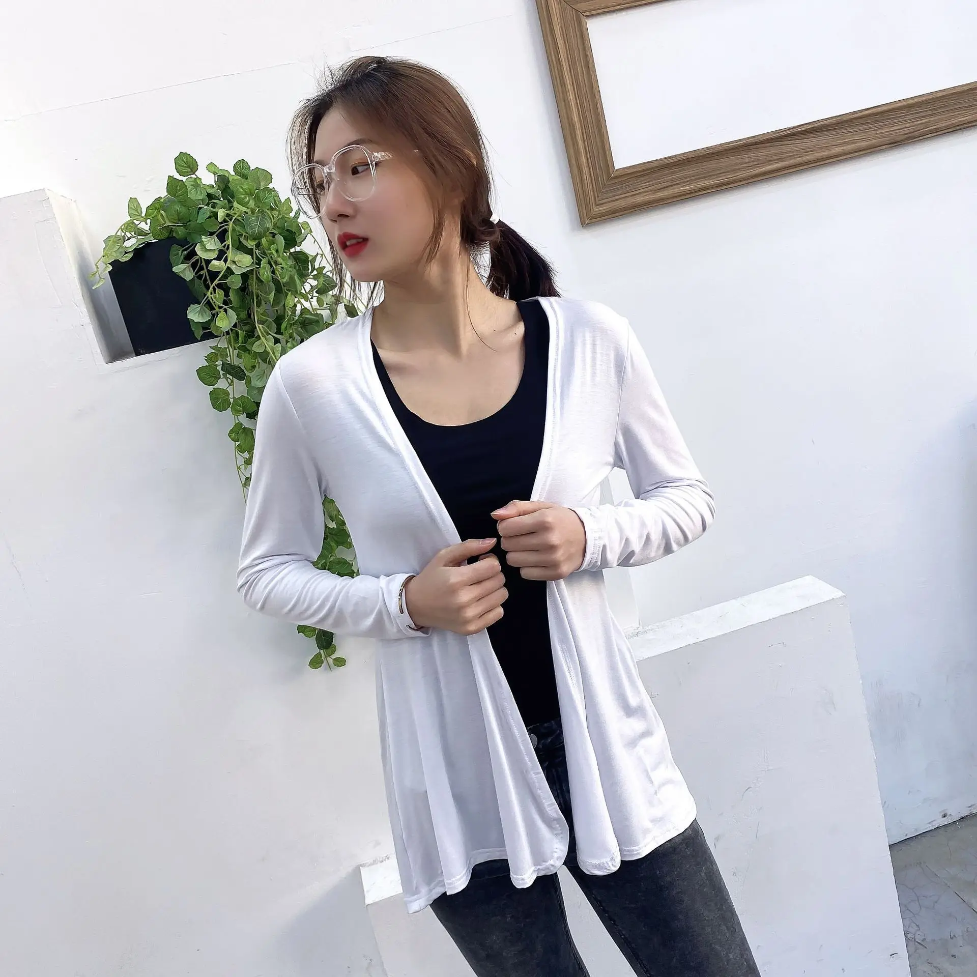 Casual Lightweight Long Sleeve Cardigan Open Front Cardigans for Women Summer Women's Thin Knitted Soft Drape Modal Sweater