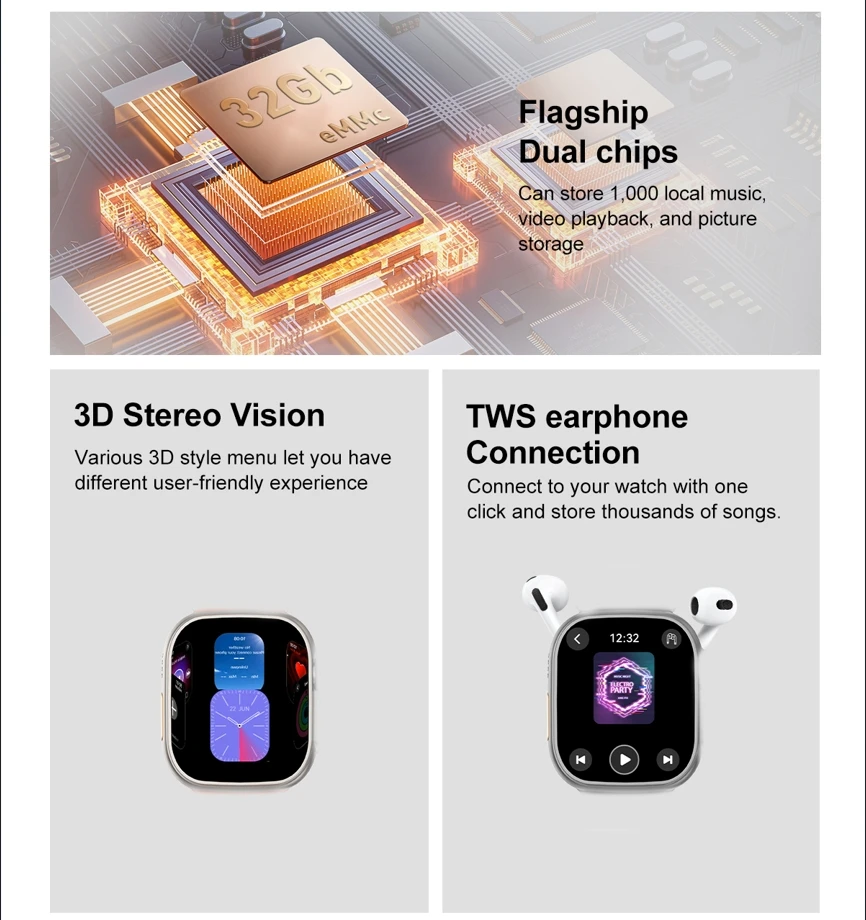 DT Ultra 3 Smartwatch Amoled Screen 4GB MP3 MP4 Player APP Store ChatGPT AI Smart Watch NFC 3D Menu Men Sportwatch For Android