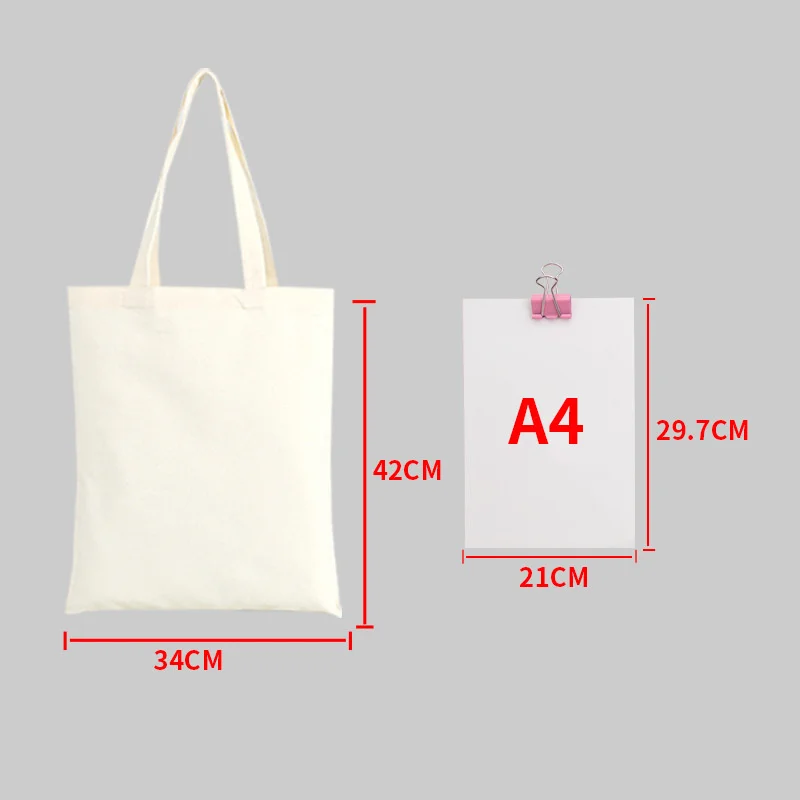 Reusable Large Capacity Canvas Shopping Bags Folding Eco-friendly Cotton Tote Bags DIY Shoulder Bag Grocery Handbag Beige White