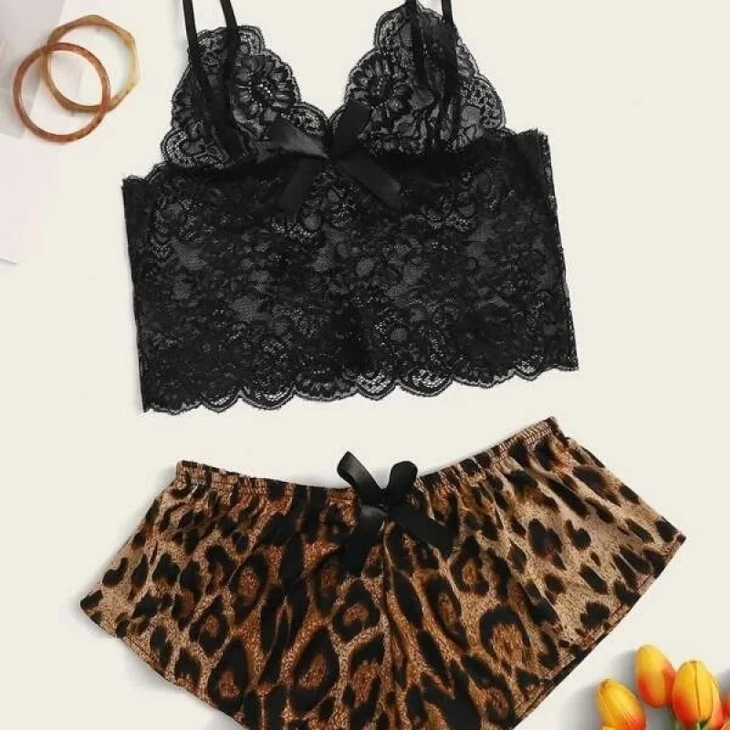 

Sexy Women's Lace Camisole Short Two-Piece Set