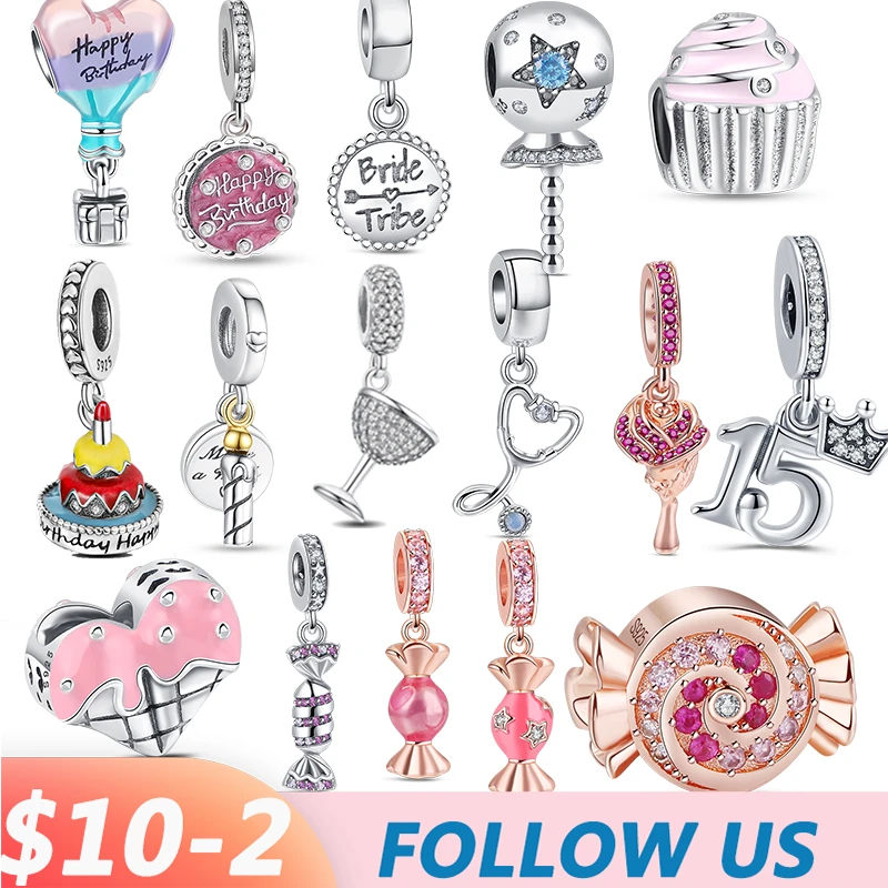 

New 925 Sterling Silver Ice Cream Lollipop Birthday Cake Candy Sweet Beads Fit Original Pandora Charms Bracelet DIY Jewelry Gift