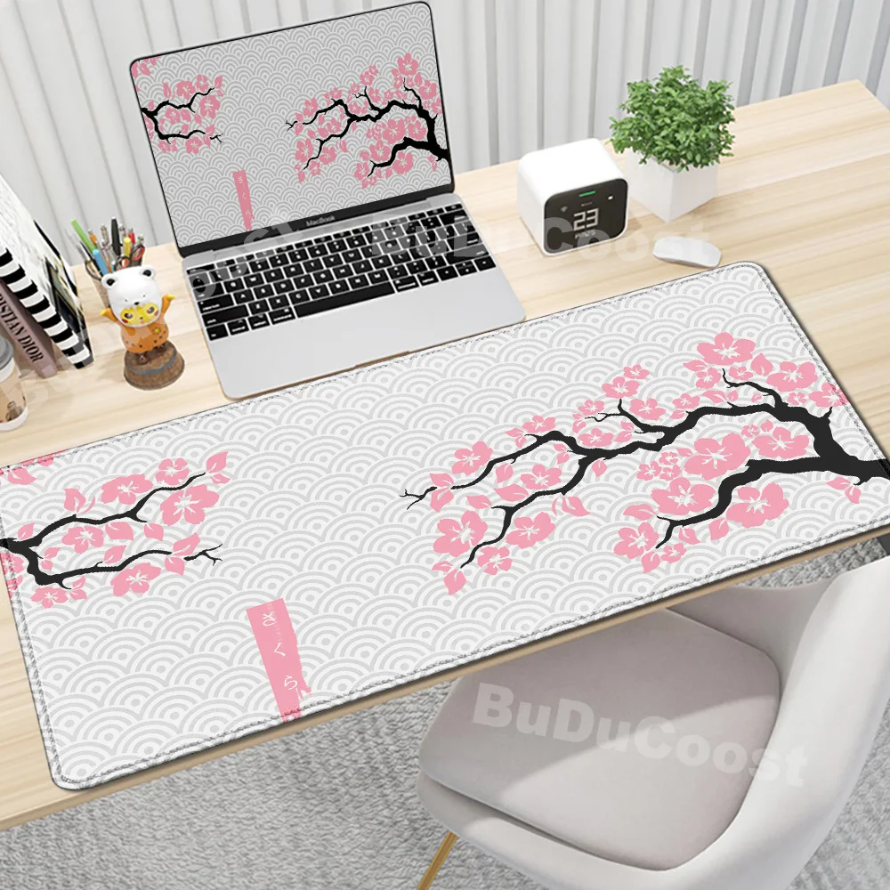 

900x400mm Mouse Pad Art Sakura Keyboard Mause Rug Desk Mat Office Accessories XXL Pink Cherry Blossoms Table Pad Home PC Cushion