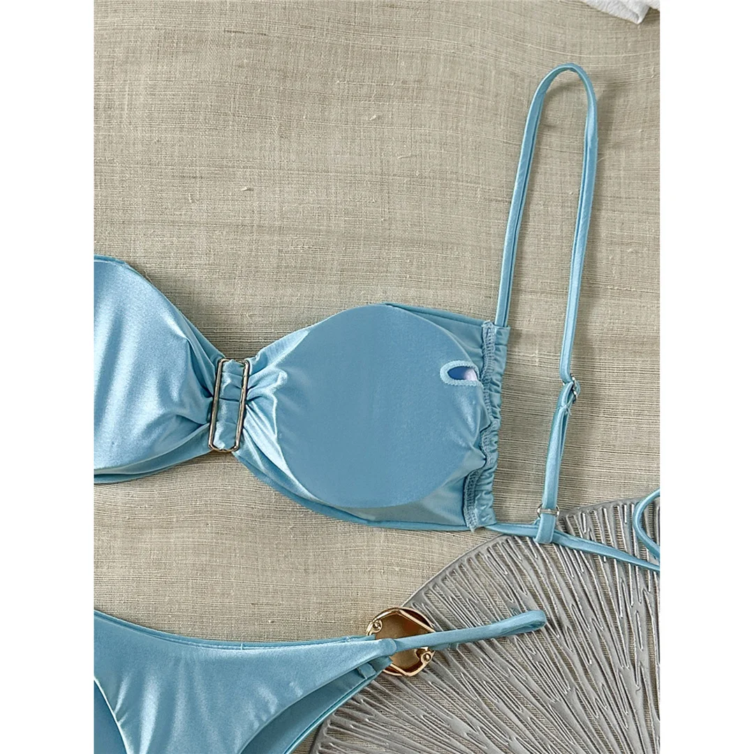 Sexy Bikini mit Metallringen, Damen-Badebekleidung, zweiteiliges Bikini-Set, hoch geschnittene Beine, gepolsterter Badeanzug, Badebekleidung, Modell V8311. – Detail 24