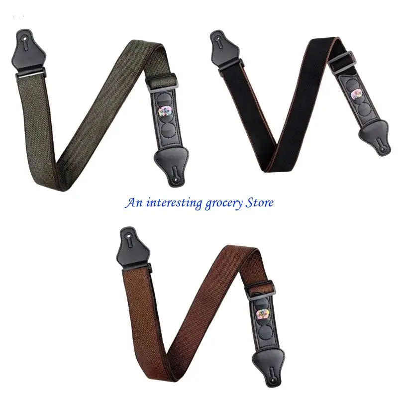 652D Verstellbarer Gitarrengurt mit Plektrumhalter für Gitarrenbass, 5,1 Breite, bequemer Gitarren-Schultergurt aus Baumwolle – Detail 1