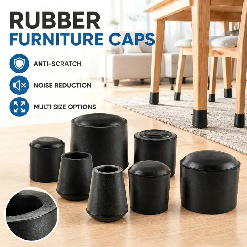 4~16pcs Rubber Round Chair Leg Pad 6~32mm Furniture Leg Table End Plug Silent Anti-slip Floor Protection Cap Foot Cover Toe Tip