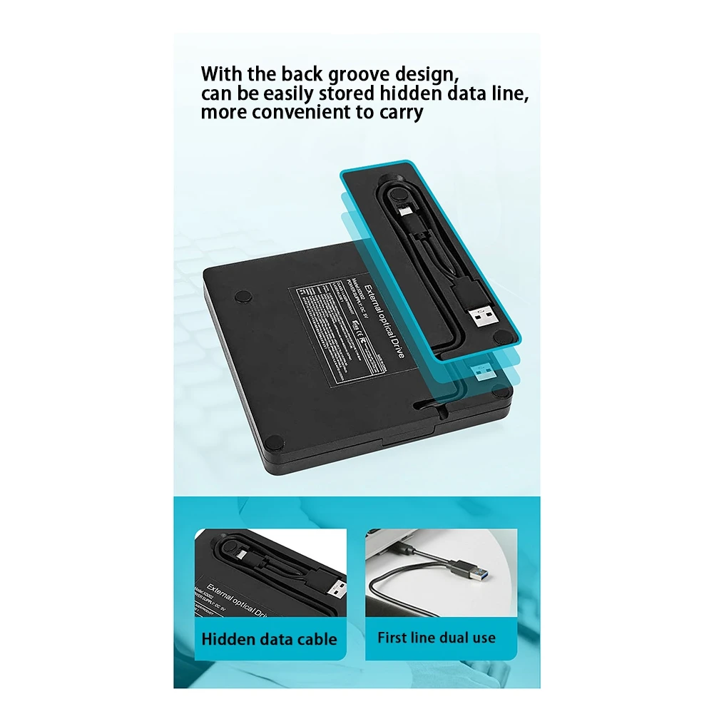 USB Portable DVD Drive USB3.0+Type-C Slim External DVD/CD/VCD Optical Drive Burner for Desktop