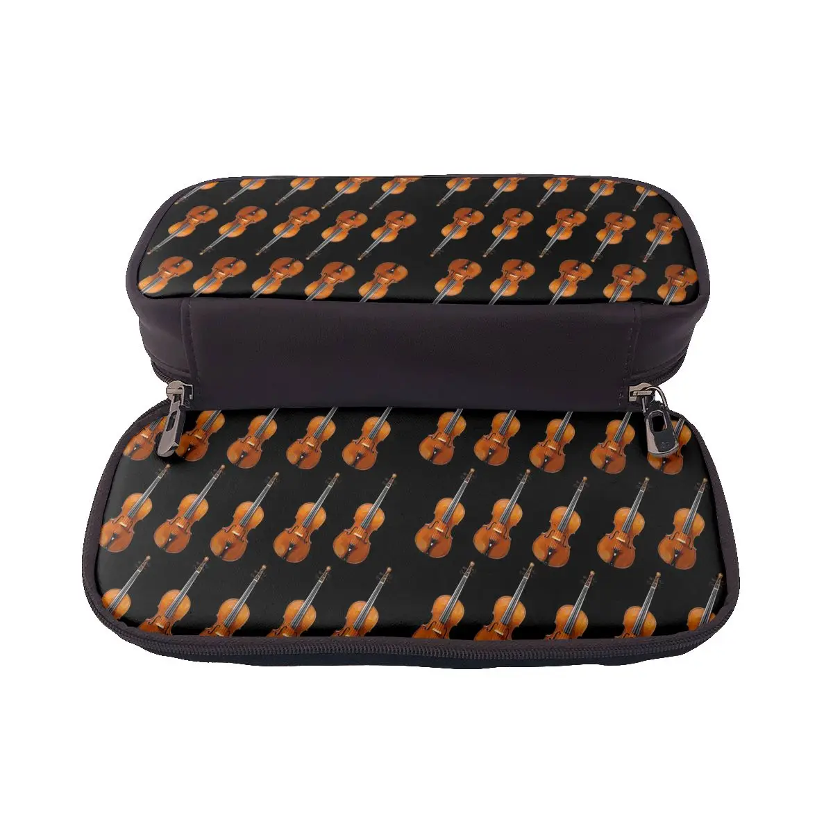 Antique Violin Musical Instrument Leather Pencil Case for Studen Gifts Pen Box Pencil Bag Stationery Supplies Pen Holder Bag