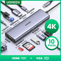 UGREEN 10-in-1 USB C HUB 4K Type C to HDMI RJ45 Ethernet PD100W SD&TF for MacBook iPad Huawei Sumsang PC Tablet Phone USB3.0 HUB