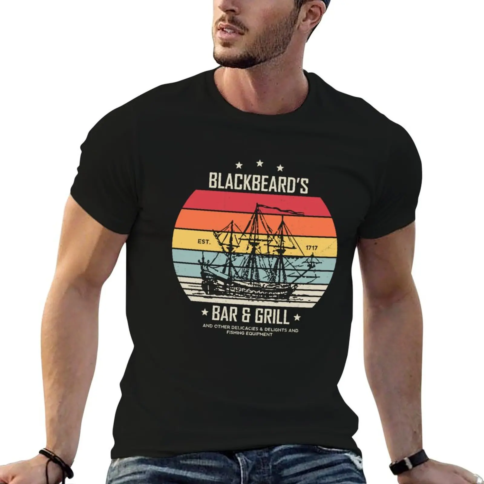 

t Grill Bar cotton shirt Blackbeard’s man t shirt custom T-Shirt and print