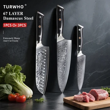 TURWHO 1PC-3PCS Professional Kitchen Knives Set Utility Santoku Chef Knife Japanese 67…