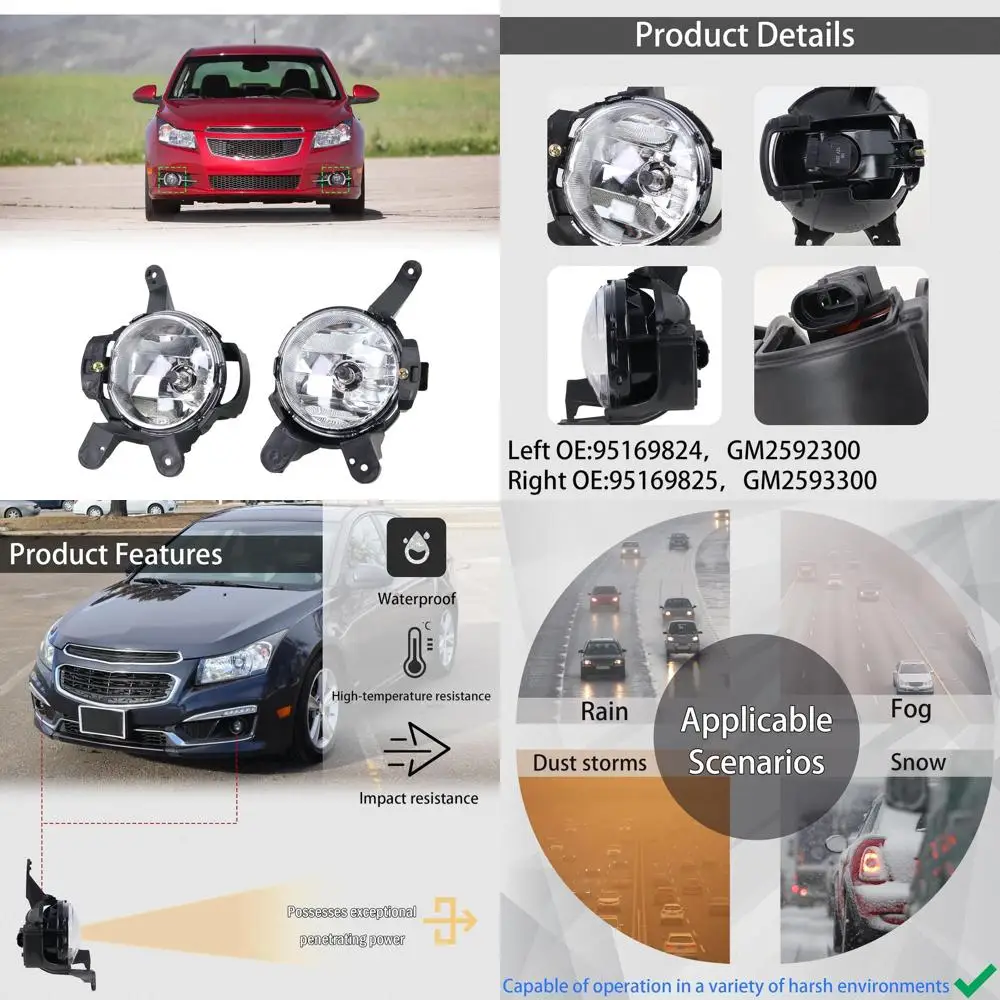 

2011-2015 Chevy Cruze & 2016 Limited Fog Lights, Replaces 9516982495169825, GM 2592300 & 2593300 (2-Pack)