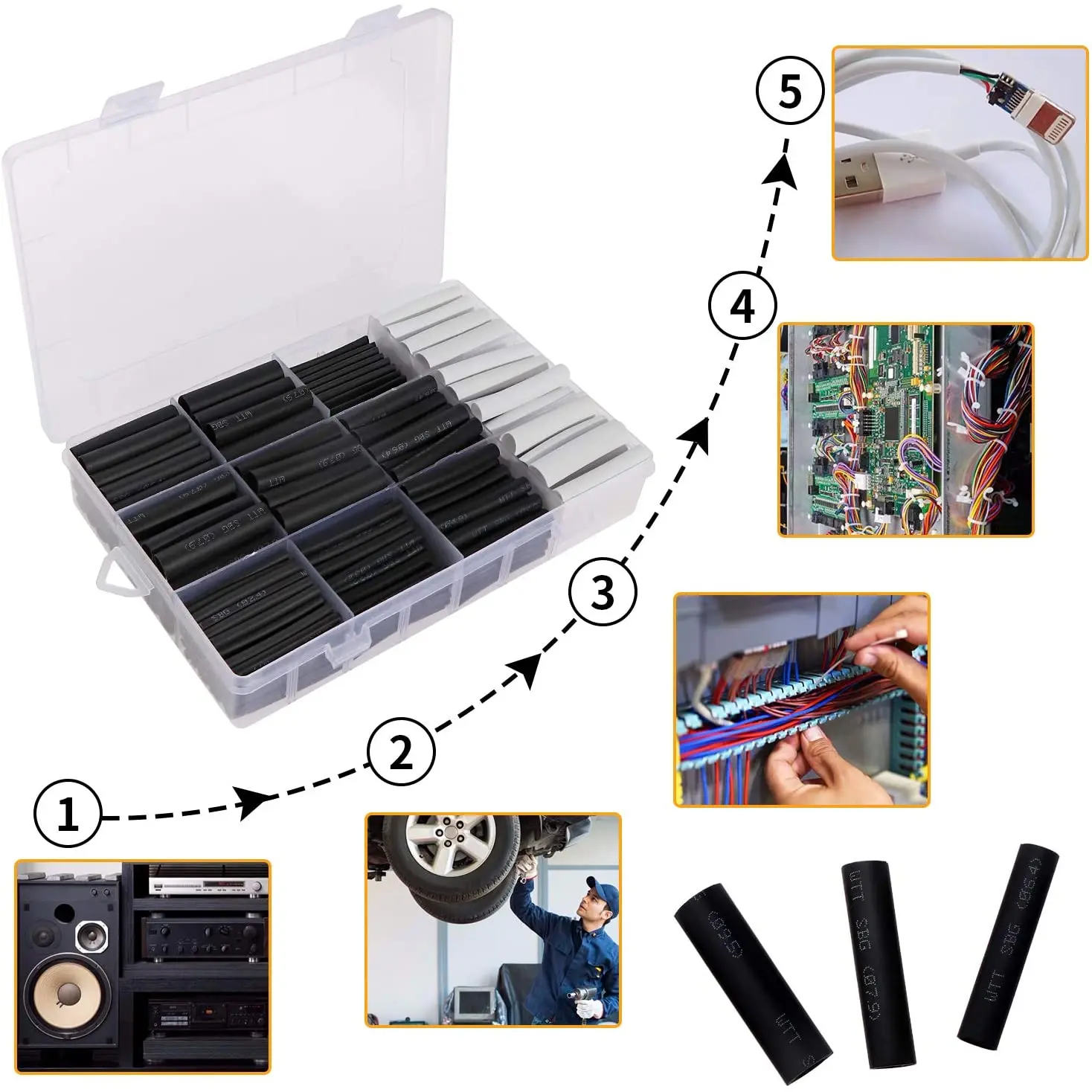 300pcs Heat Shrink Tubing Set Cable Repair Set With Adhesive Shrink Ratio 3: 1 Double-walled Self-adhesive Lined  Shrink Plastic